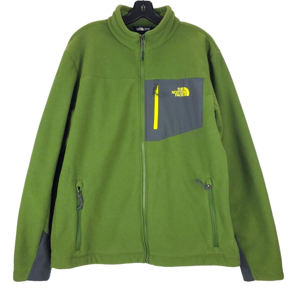 THE NORTH FACE Jacket Mens Large Green Fleece Full Zip Pockets Outdoor Hiking